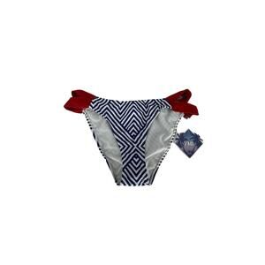 NWT YMI Blue White Red Chevron Striped Swim Bikini Bottoms Women's Size Large
